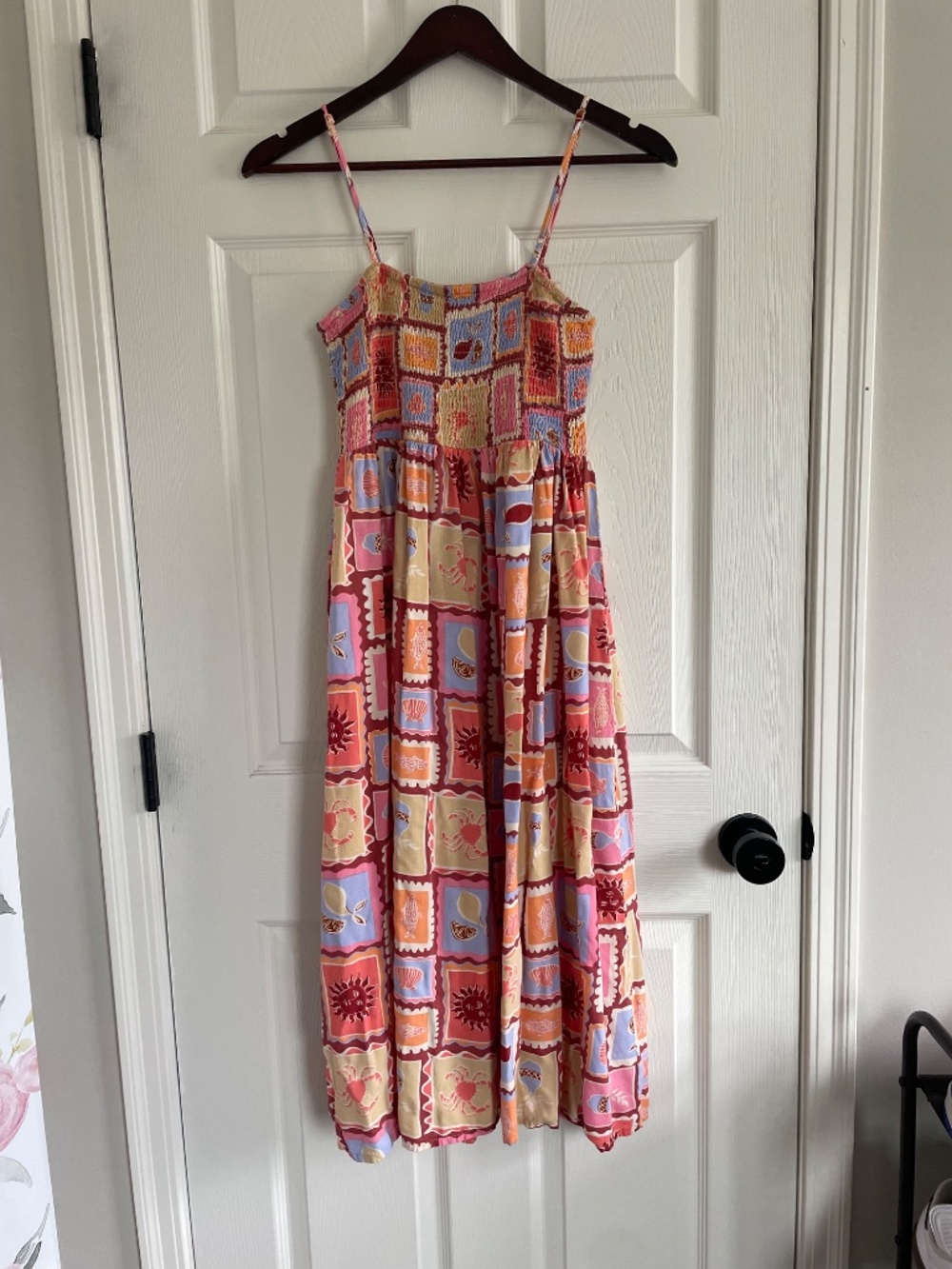 Colorful Patchwork Print Sundress Spaghetti Strap Summer Dress Lightweight Maxi - Picture 5 of 7